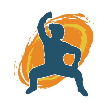 Dövüş sanatları yapan zayıf bir kadının silueti. Dövüş sanatlarında çalışan bir kadının silueti..