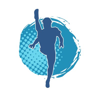 Dövüş sanatları tekmesi pozu veren bir erkek modelin silueti. Dövüş sanatlarının silueti..