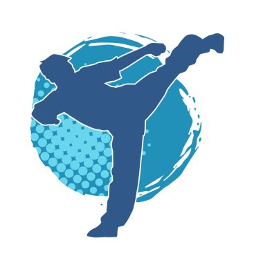 Dövüş sanatları tekmesi pozu veren bir erkek modelin silueti. Dövüş sanatlarının silueti..