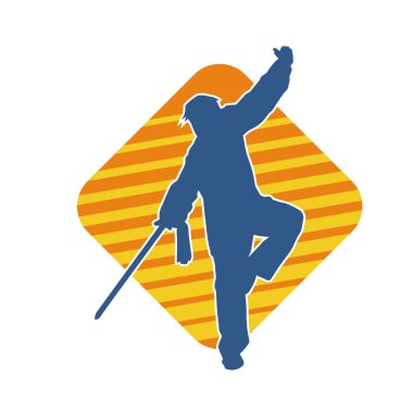 Kung fu 'nun silueti ya da Wushu dövüş sanatları sporcusu pozu. Kılıçlı bir erkek dövüş sanatının silueti..