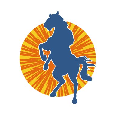 Arka ayaklarının üzerinde duran bir atın silueti. Ön bacakları kaldıran bir aygır silueti..