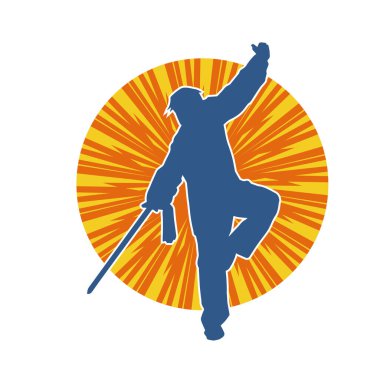 Kung fu 'nun silueti ya da Wushu dövüş sanatları sporcusu pozu. Kılıçlı bir erkek dövüş sanatının silueti..