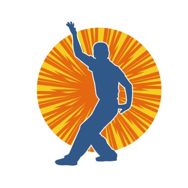 Doğu dövüş sanatı pozu veren bir adamın silueti. Dövüş sanatlarında bir erkeğin silueti..