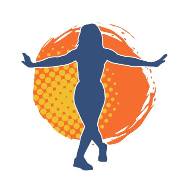 Hareketli bir kadın dansçının silueti. Dans eden zayıf bir kadının silueti..