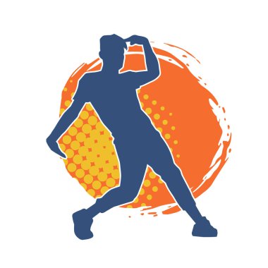 Hareket halindeki bir erkek dansçının silueti. Dans eden zayıf bir adamın silueti..