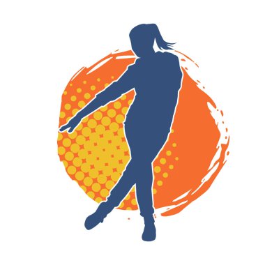 Hareketli bir kadın dansçının silueti. Dans eden zayıf bir kadının silueti..