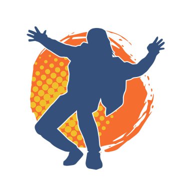 Dans eden bir adamın silueti. Erkek dansçı silueti poz veriyor..