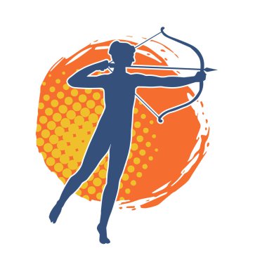 Dişi okçu bir dövüşçünün silueti ok ve yayla pozisyonunu alıyor..