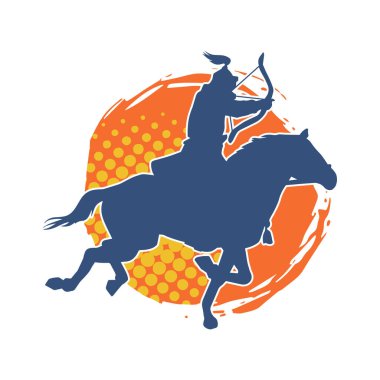 Eski bir süvari askerinin silueti okçuluk silahına nişan alıyor. Koşan atında bir okçunun silüeti..