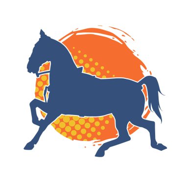 Koşan bir at silueti. At halatı ve eyeri olan bir atın silüeti.