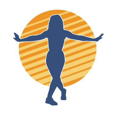 Hareketli bir kadın dansçının silueti. Dans eden zayıf bir kadının silueti..