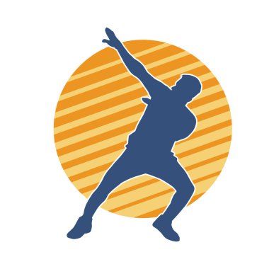 Hareket halindeki bir erkek dansçının silueti. Dans eden zayıf bir adamın silueti..