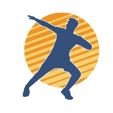 Hareket halindeki bir erkek dansçının silueti. Dans eden zayıf bir adamın silueti..