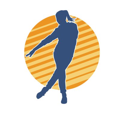 Hareketli bir kadın dansçının silueti. Dans eden zayıf bir kadının silueti..