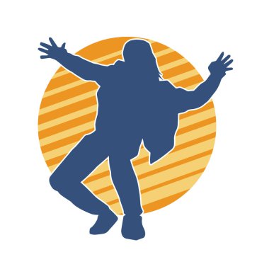 Hareket halindeki bir erkek dansçının silueti. Dans eden zayıf bir adamın silueti..