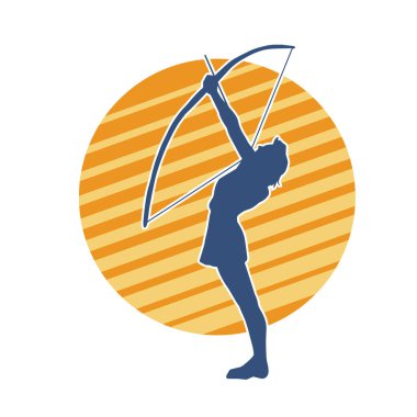 Dişi okçu bir dövüşçünün silueti ok ve yayla pozisyonunu alıyor..