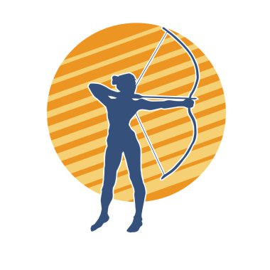 Dişi okçu bir dövüşçünün silueti ok ve yayla pozisyonunu alıyor..