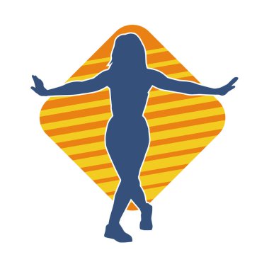 Hareketli bir kadın dansçının silueti. Dans eden zayıf bir kadının silueti..