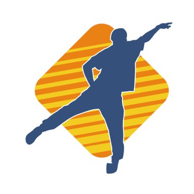 Hareket halindeki bir erkek dansçının silueti. Dans eden zayıf bir adamın silueti..