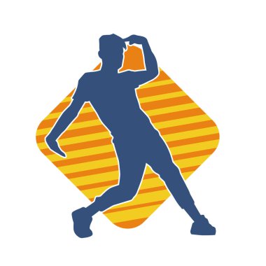 Hareket halindeki bir erkek dansçının silueti. Dans eden zayıf bir adamın silueti..