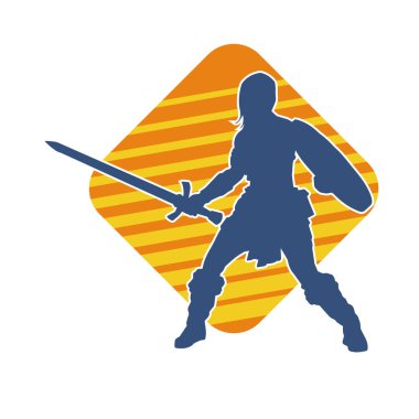 Savaş zırhlı bir kadın savaşçının silueti. Kılıç ve demir kalkan taşıyor..