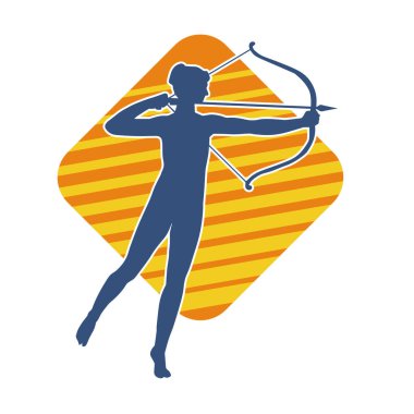 Dişi okçu bir dövüşçünün silueti ok ve yayla pozisyonunu alıyor..