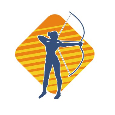 Dişi okçu bir dövüşçünün silueti ok ve yayla pozisyonunu alıyor..