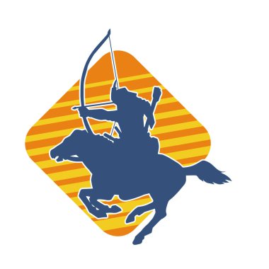 Eski bir süvari askerinin silueti okçuluk silahına nişan alıyor. Koşan atında bir okçunun silüeti..