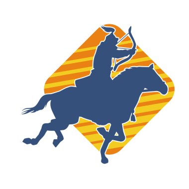 Eski bir süvari askerinin silueti okçuluk silahına nişan alıyor. Koşan atında bir okçunun silüeti..