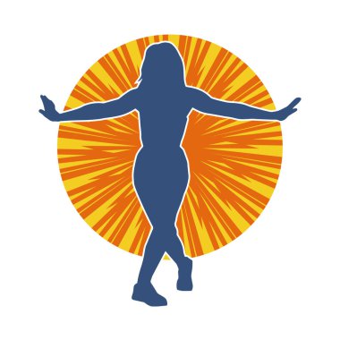 Hareketli bir kadın dansçının silueti. Dans eden zayıf bir kadının silueti..