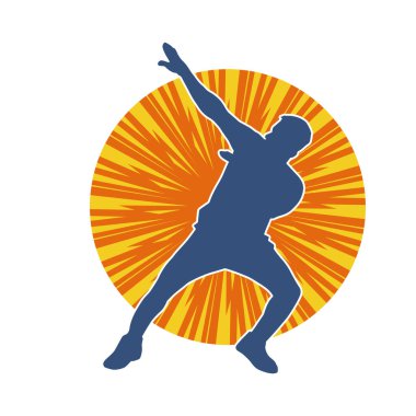 Hareket halindeki bir erkek dansçının silueti. Dans eden zayıf bir adamın silueti..