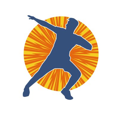 Hareket halindeki bir erkek dansçının silueti. Dans eden zayıf bir adamın silueti..