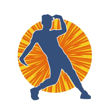 Hareket halindeki bir erkek dansçının silueti. Dans eden zayıf bir adamın silueti..