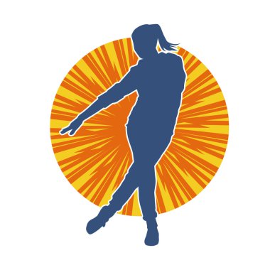 Hareketli bir kadın dansçının silueti. Dans eden zayıf bir kadının silueti..