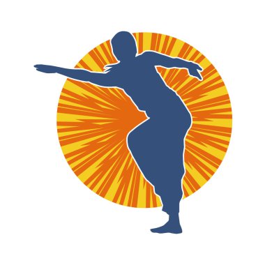 Hareketli bir kadın dansçının silueti. Dans eden zayıf bir kadının silueti..