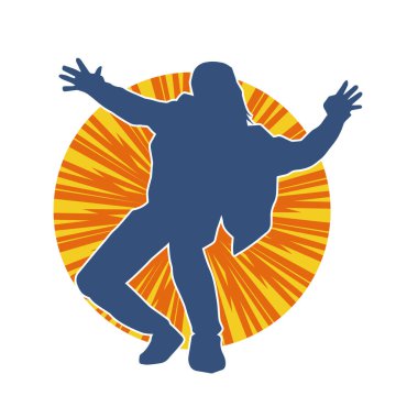 Hareket halindeki bir erkek dansçının silueti. Dans eden zayıf bir adamın silueti..