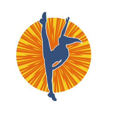 Hareketli bir kadın dansçının silueti. Dans eden zayıf bir kadının silueti..