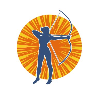 Dişi okçu bir dövüşçünün silueti ok ve yayla pozisyonunu alıyor..