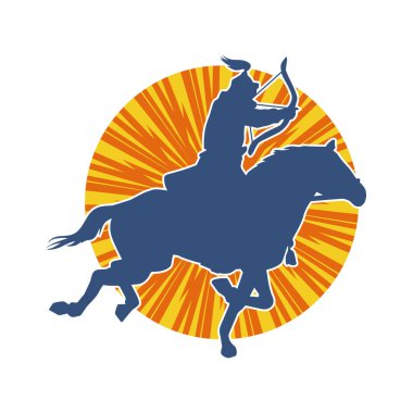 Eski bir süvari askerinin silueti okçuluk silahına nişan alıyor. Koşan atında bir okçunun silüeti..