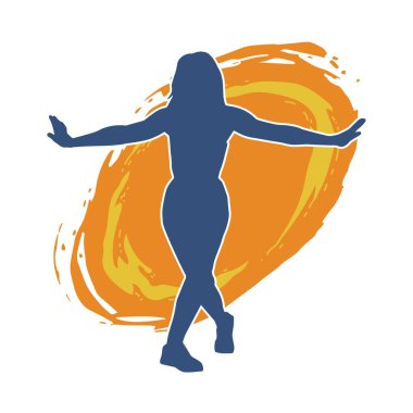 Hareketli bir kadın dansçının silueti. Dans eden zayıf bir kadının silueti..