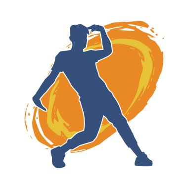 Hareket halindeki bir erkek dansçının silueti. Dans eden zayıf bir adamın silueti..