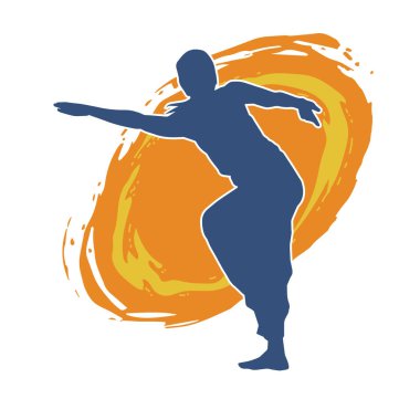 Hareketli bir kadın dansçının silueti. Dans eden zayıf bir kadının silueti..