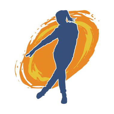 Hareketli bir kadın dansçının silueti. Dans eden zayıf bir kadının silueti..