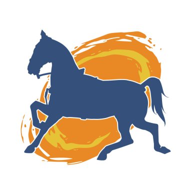 Koşan bir at silueti. At halatı ve eyeri olan bir atın silüeti.