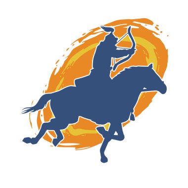 Eski bir süvari askerinin silueti okçuluk silahına nişan alıyor. Koşan atında bir okçunun silüeti..