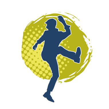 Hareket halindeki bir erkek dansçının silueti. Dans eden zayıf bir adamın silueti..