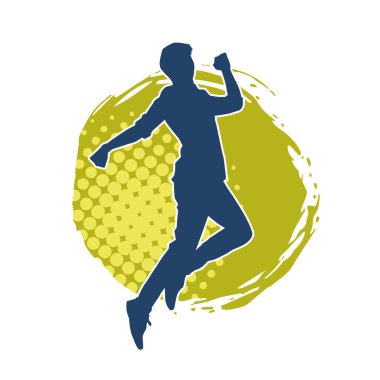 Hareket halindeki bir erkek dansçının silueti. Dans eden zayıf bir adamın silueti..