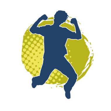 Hareket halindeki bir erkek dansçının silueti. Dans eden zayıf bir adamın silueti..