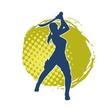 Bir kadın dövüşçünün silueti kılıç taşırken poz veriyor..