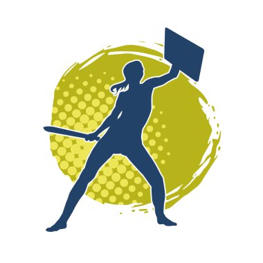 Savaş zırhlı bir kadın savaşçının silueti. Kılıç ve demir kalkan taşıyor..